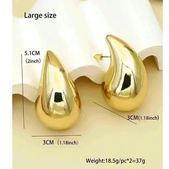 Large 2" Water-drop Stud Earrings  gold toned - Picture 2 of 7